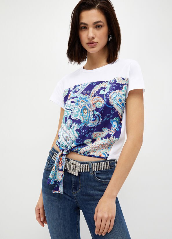 Women\'s Liu Jo With Paisley Print Tops White / AZURE Blue | CTZ-476052