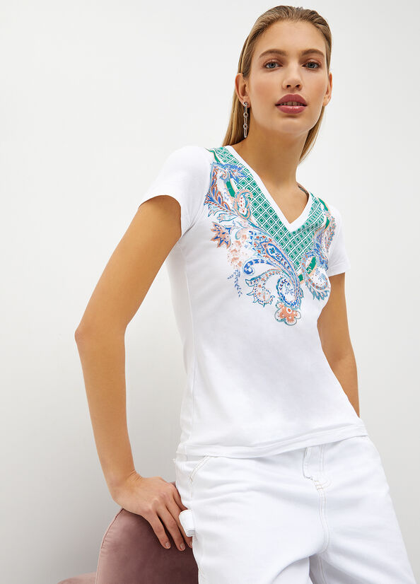 Women's Liu Jo With Paisley Print Tops White | DNB-603917