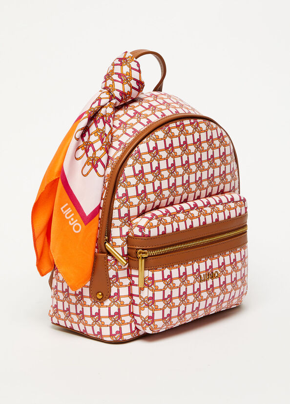 Women's Liu Jo With Printed Logo And Scarf Backpacks Brown | FPB-051263