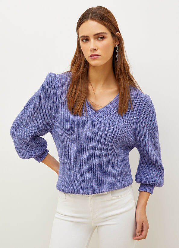 Women\'s Liu Jo With Puff Sleeves Sweaters Purple | SEX-120637