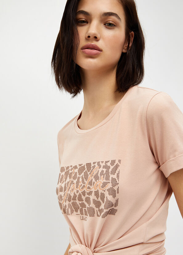 Women's Liu Jo With Rhinestones T Shirts Coral | OUR-709546