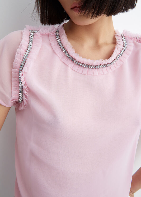 Women's Liu Jo With Rhinestones Tops Pink | JUP-057629