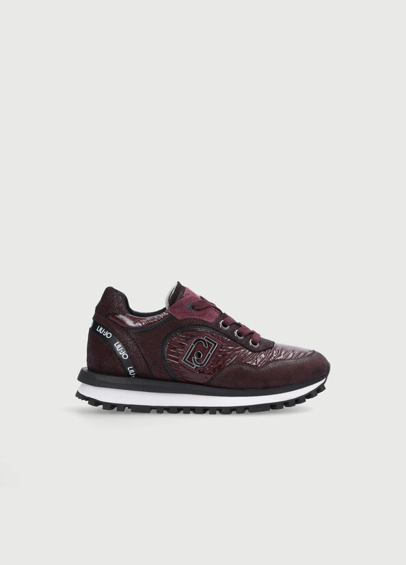 Women's Liu Jo With Rubberised Logo Sneakers Burgundy | VMY-563207