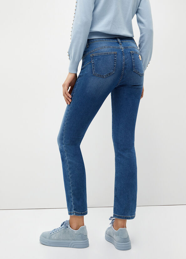 Women's Liu Jo With Studs Slim-Fit Jeans Blue | IGO-897061