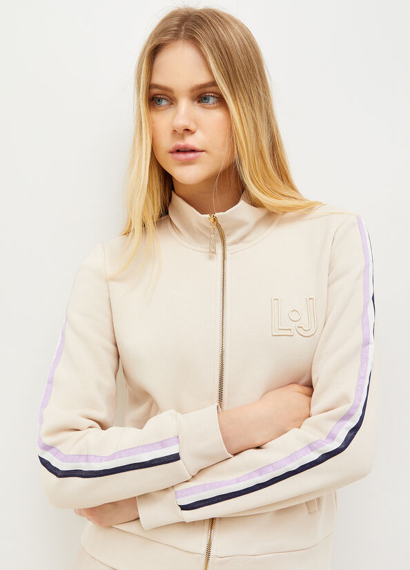 Women's Liu Jo With Zip And Logo Sweatshirts Light Beige | JXS-871639