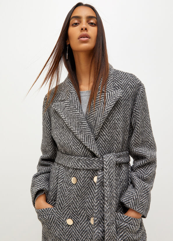 Women's Liu Jo Wool And Lurex® Blend Chevron Coats Grey | ZYQ-591630