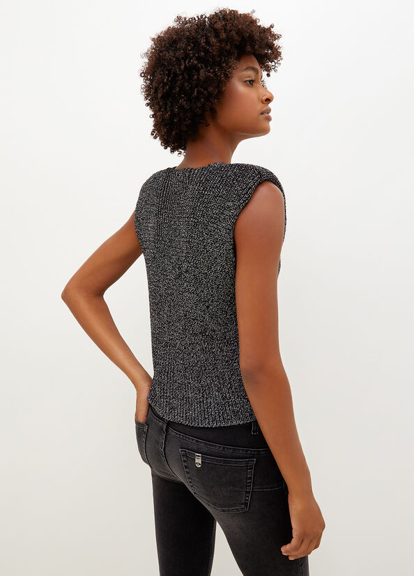 Women's Liu Jo Wool And Lurex® Blend Vest Sweaters Black | FIH-902637