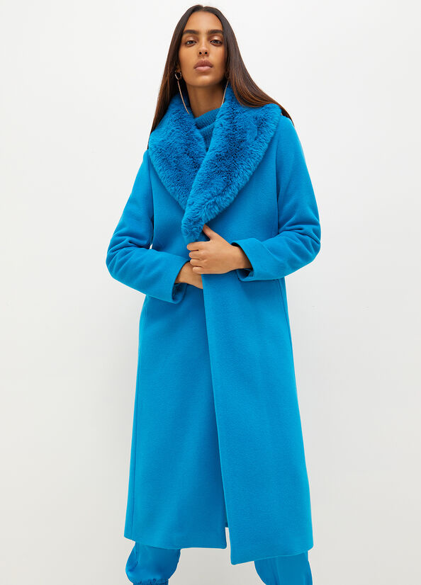 Women\'s Liu Jo Wool Blend Coats Blue | VHU-218935