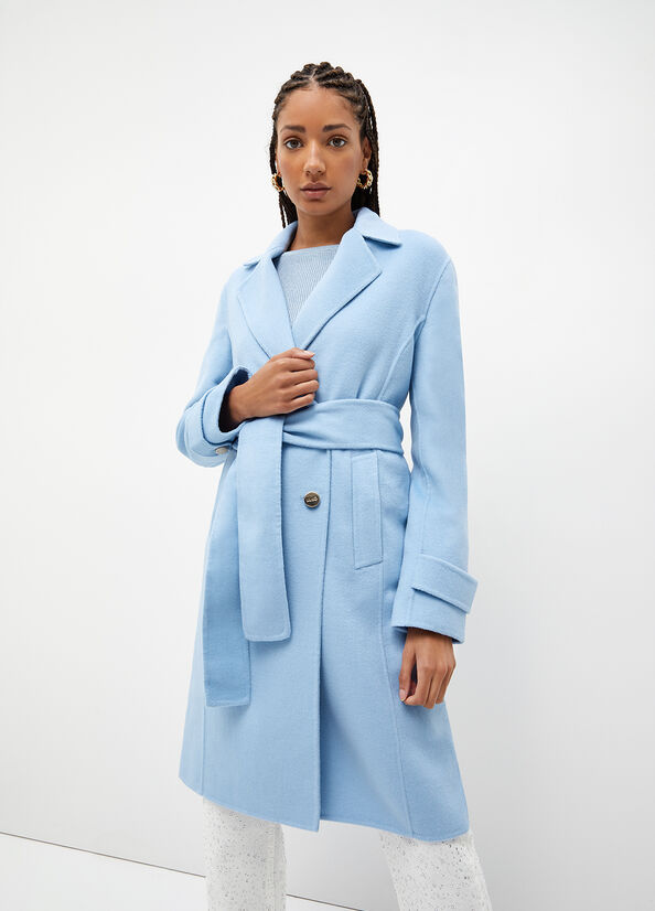 Women\'s Liu Jo Wool Blend Trench Coats Light Blue | RKH-095648