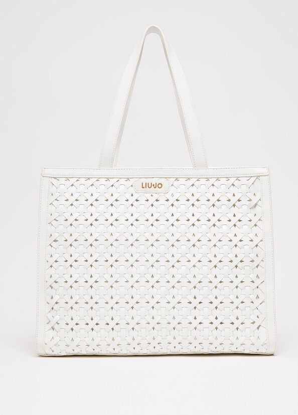 Women\'s Liu Jo WovenWith Logo Shopper Bag White | DCK-954607