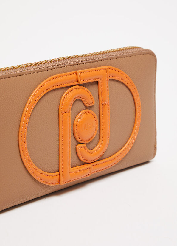 Women's Liu Jo Zip Around With Logo Wallets Brown | CEQ-430259