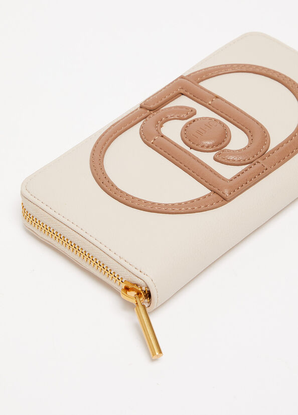 Women's Liu Jo Zip Around With Logo Wallets Cream | CNL-256741