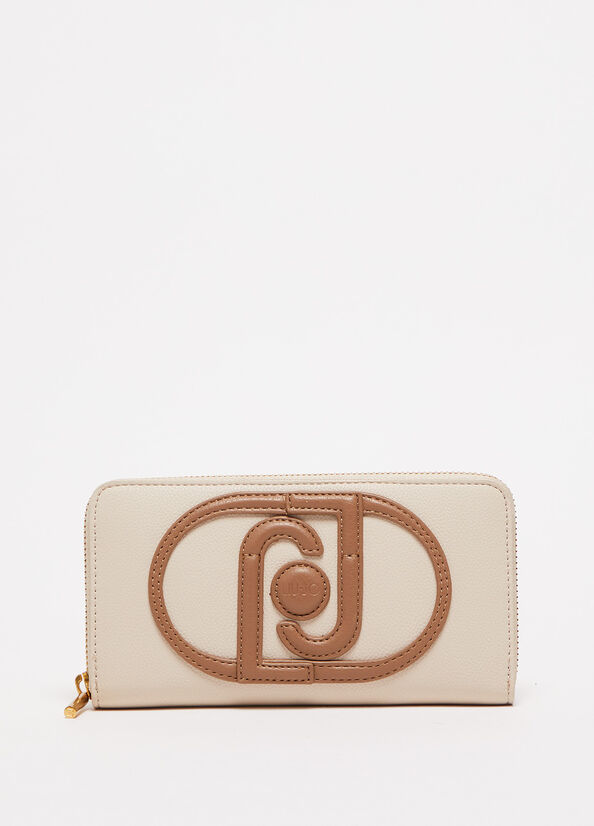 Women\'s Liu Jo Zip Around With Logo Wallets Cream | CNL-256741