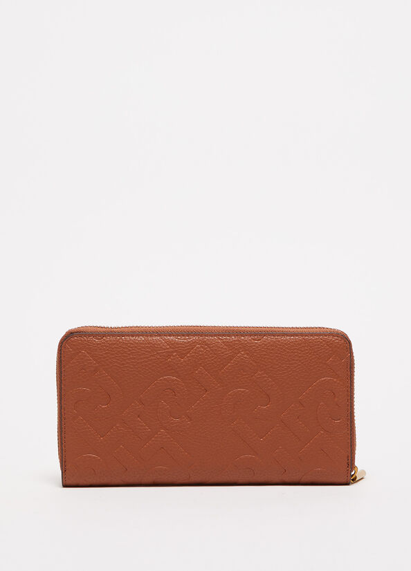 Women's Liu Jo Zip Around With Logo Wallets Brown | RCI-953218