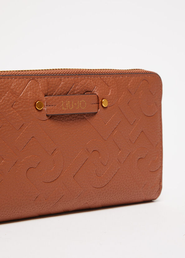 Women's Liu Jo Zip Around With Logo Wallets Brown | RCI-953218