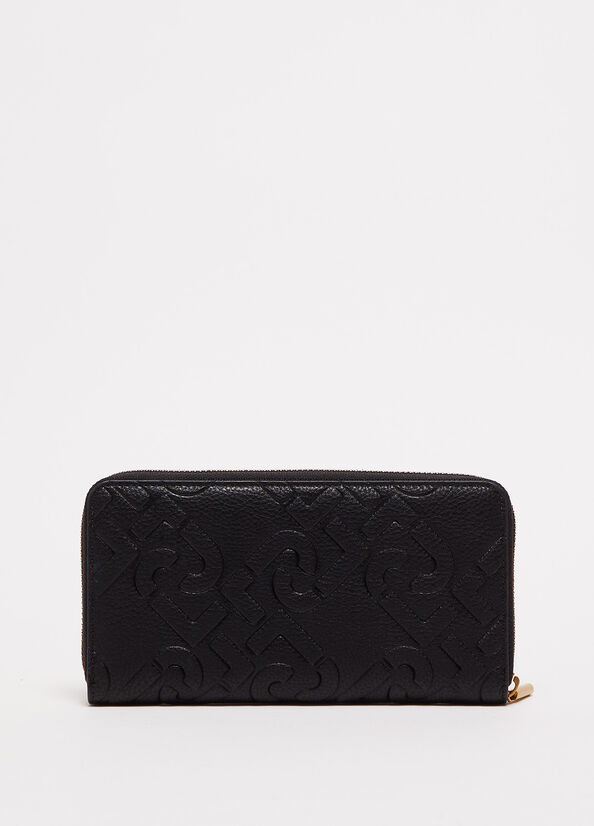 Women's Liu Jo Zip Around With Logo Wallets Black | UEP-120369