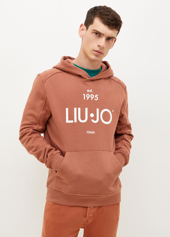 Men's Liu Jo 1995 Logo Hoodie Sweaters Brown | PBG-829015