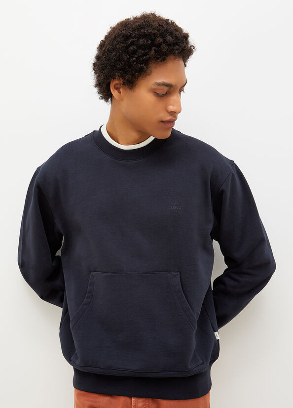 Men's Liu Jo Crew Neck Sweaters Dark Blue | PHN-831576