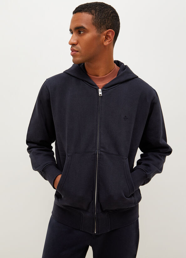 Men's Liu Jo Hooded With Zip Sweaters Dark Blue | UGB-284576