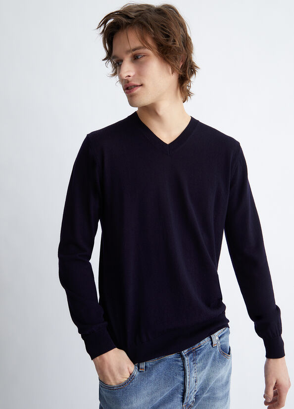 Men's Liu Jo In Pure Sweaters Dark Blue | AIJ-654810