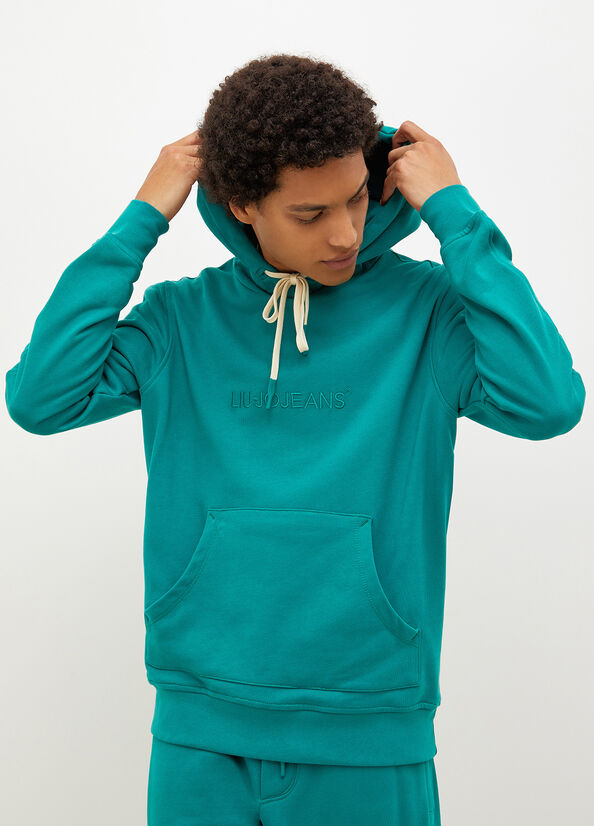 Men's Liu Jo Logo Hoodie Sweaters Green | WHK-479518