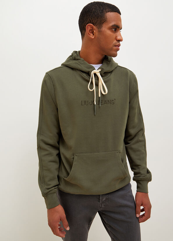 Men's Liu Jo Logo Hoodie Sweaters Green | WHT-417630