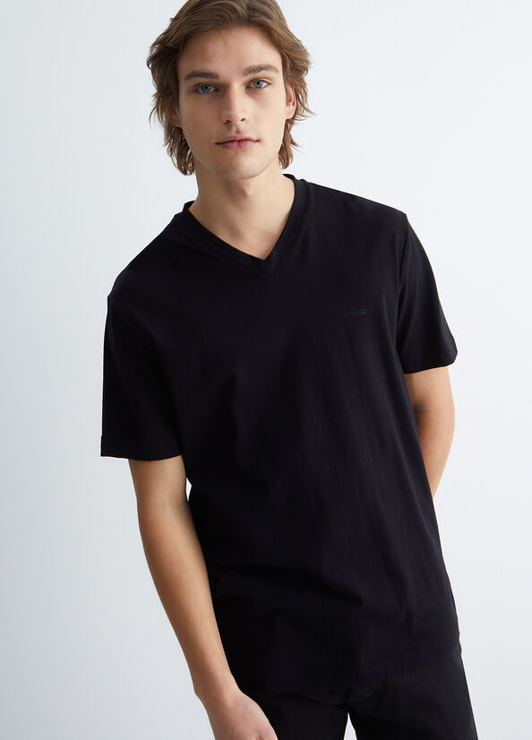 Men's Liu Jo Silk Blend T Shirts Black | FKJ-648130
