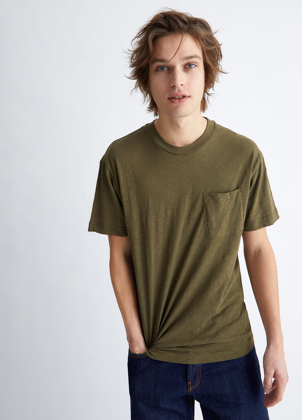 Men's Liu Jo Slub Cotton T Shirts Green | OZE-794025