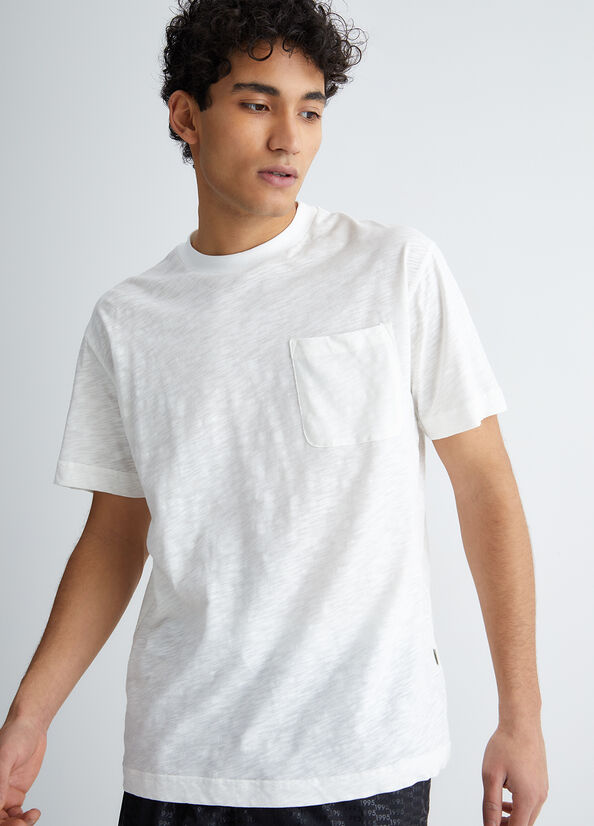 Men's Liu Jo Slub Cotton T Shirts White | HDJ-284371