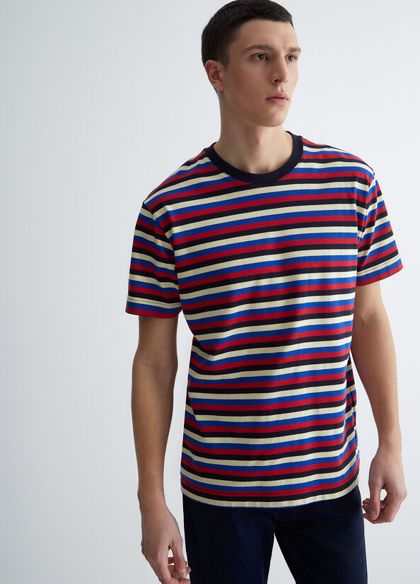 Men's Liu Jo Striped T Shirts Dark Blue | HKR-870529