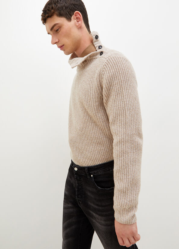 Men's Liu Jo Turtleneck With Logo Buttons Sweaters Beige | BLZ-129674