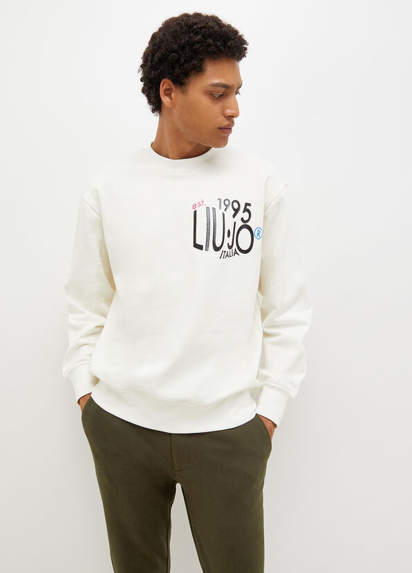 Men's Liu Jo With 1995 Print Sweaters White | FPL-759013