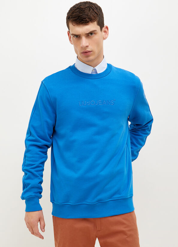 Men's Liu Jo With Logo Sweaters Royal Blue | HRL-769158