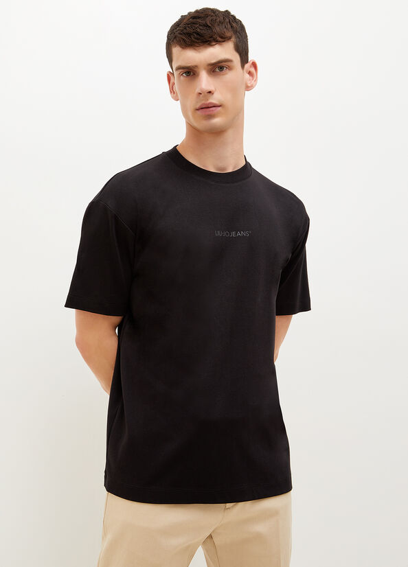 Men's Liu Jo With Logo T Shirts Black | EPU-412358