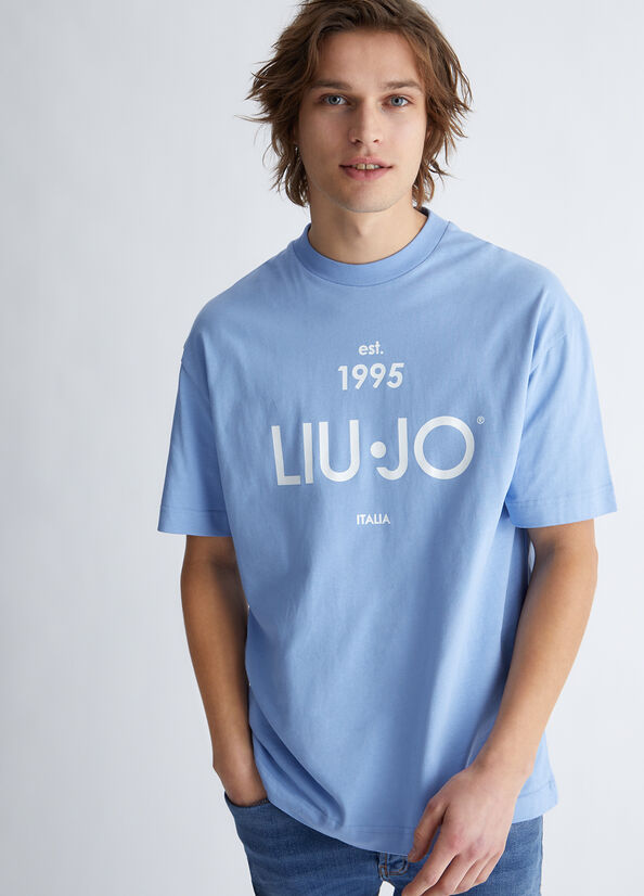 Men's Liu Jo With Logo T Shirts Blue | HDK-379201