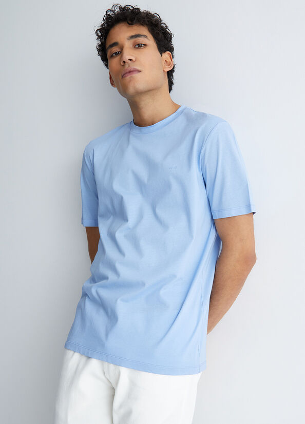 Men's Liu Jo With Logo T Shirts Blue | IVN-307219