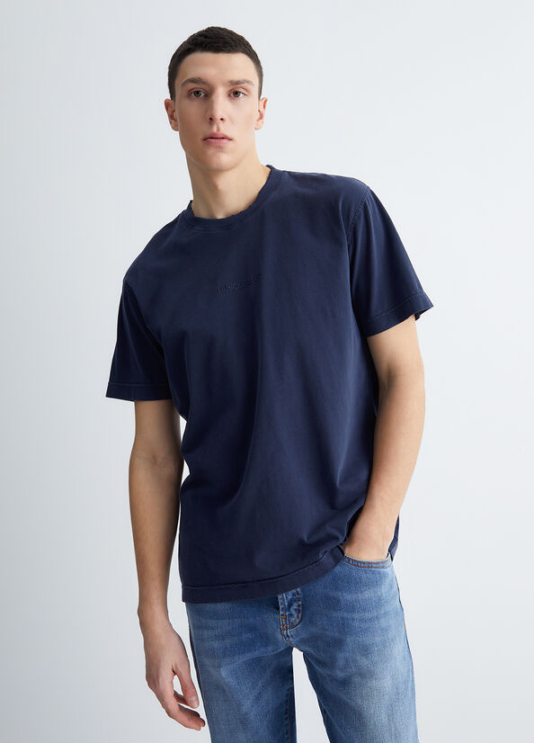 Men's Liu Jo With Logo T Shirts Dark Blue | ICE-163285