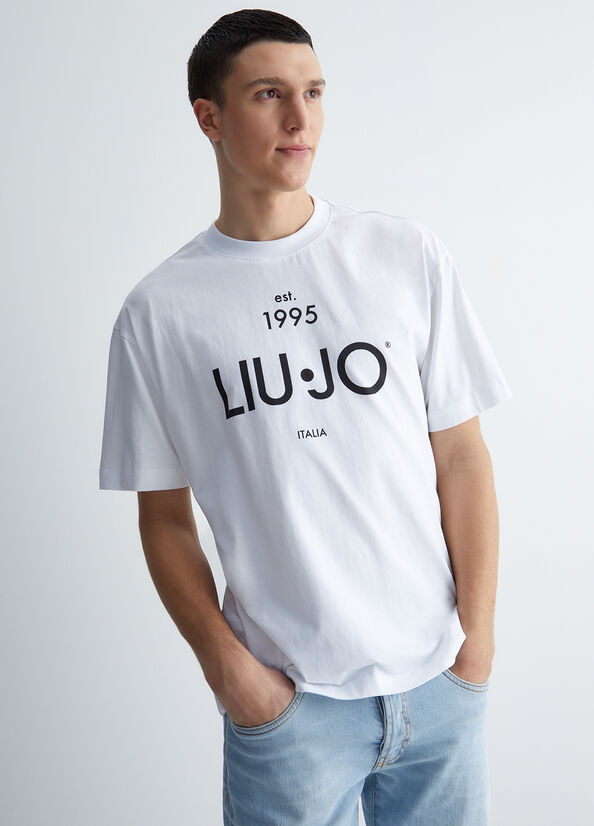 Men's Liu Jo With Logo T Shirts White | EGY-689431
