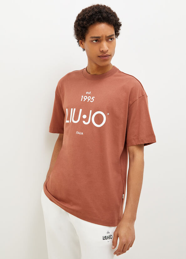 Men's Liu Jo With Print T Shirts Brown | HMV-801432