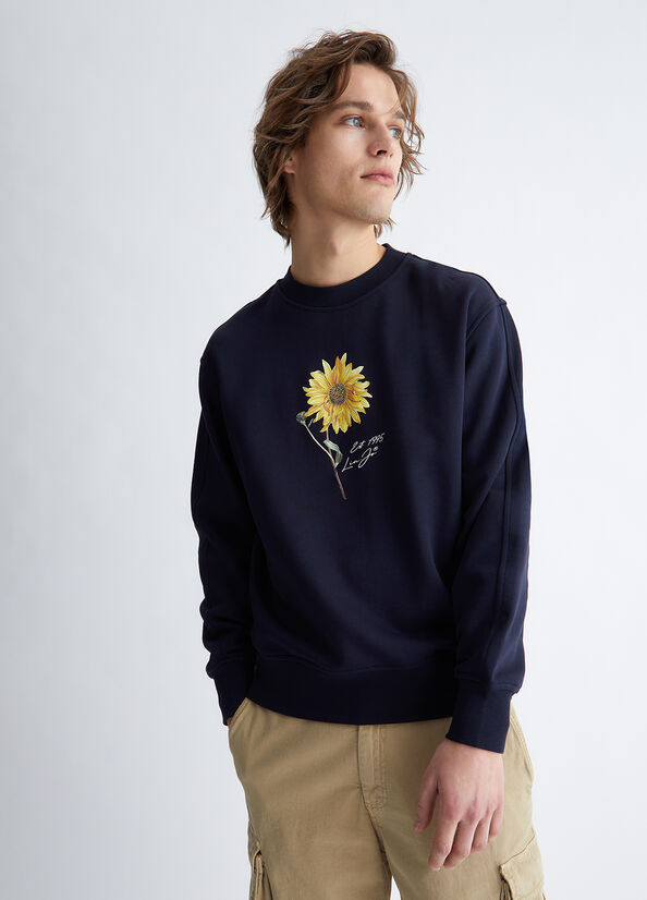 Men's Liu Jo With Sunflower Print Sweaters Dark Blue | GSH-968275