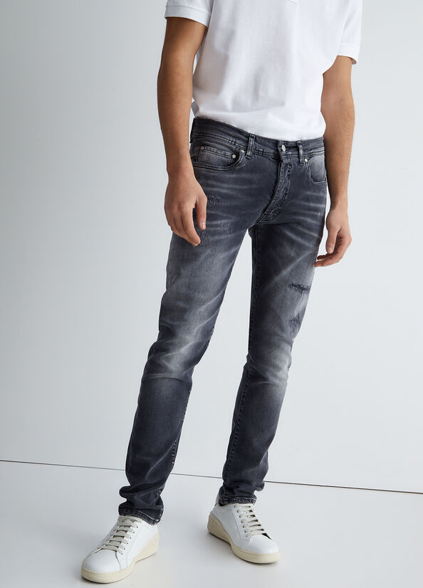 Men's Liu Jo Worn Look Slim Skinny Jeans Grey | ZNI-736208