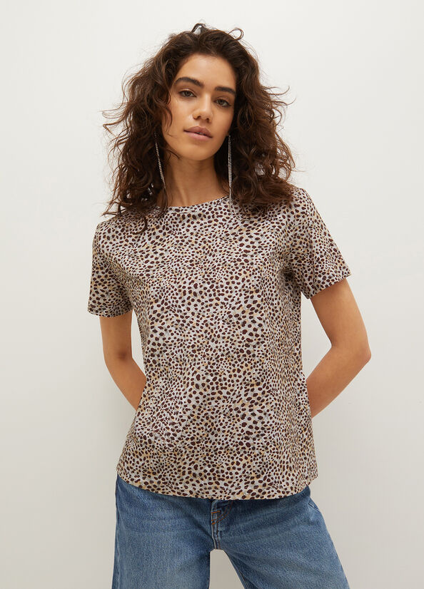 Women's Liu Jo Animal-Print Cotton T Shirts Grey | UZY-829457