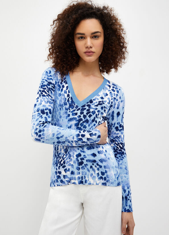 Women's Liu Jo Animal Print Sweaters Light Blue | BQU-049158