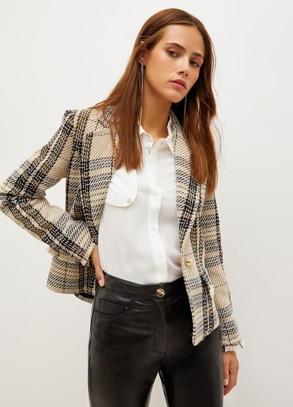 Women's Liu Jo Blazer In Woven Check Bouclé Jackets Beige | KMF-130542