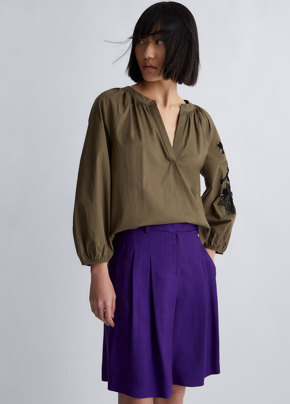 Women's Liu Jo Blouse With Embroidery And Sequins Shirts Olive | GCF-258430