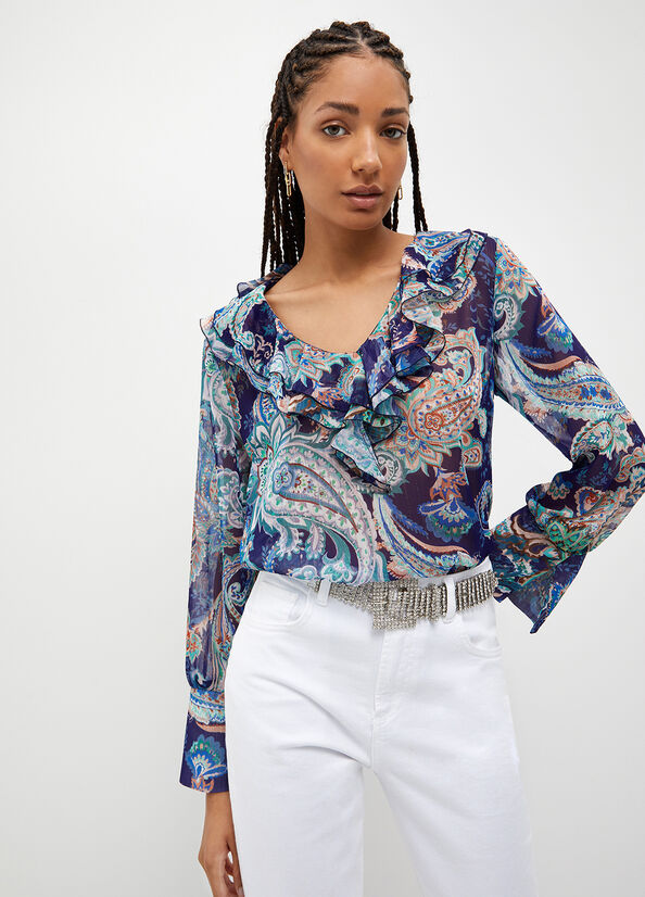 Women's Liu Jo Blouse With Paisley Print Shirts Blue | YSL-098462