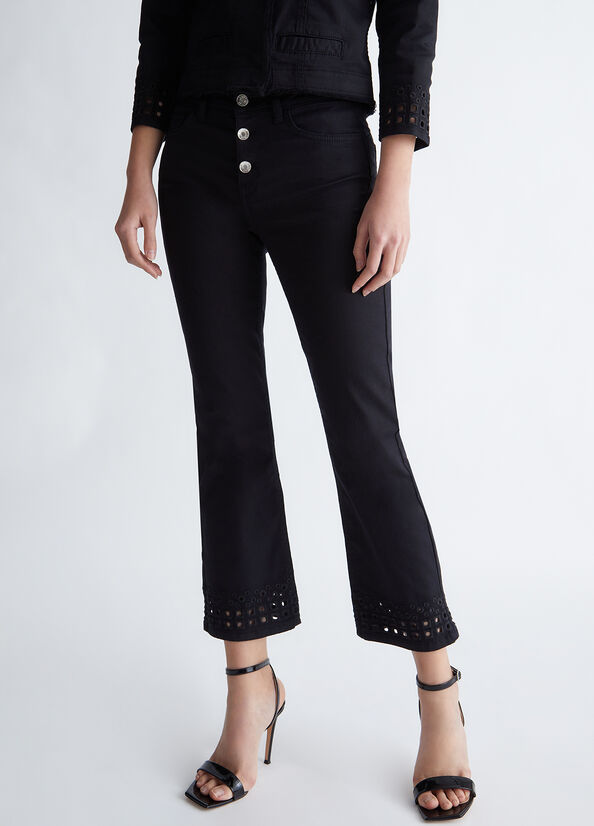 Women's Liu Jo Bottom Up With Embroidery Pants Black | FDR-648053