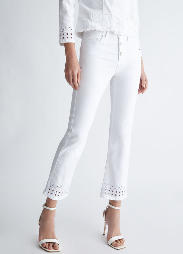 Women's Liu Jo Bottom Up With Embroidery Pants White | UAE-820951