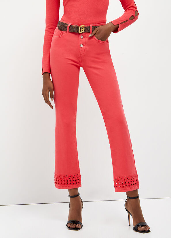 Women's Liu Jo Bottom Up With Embroidery Pants Red | XTS-210576