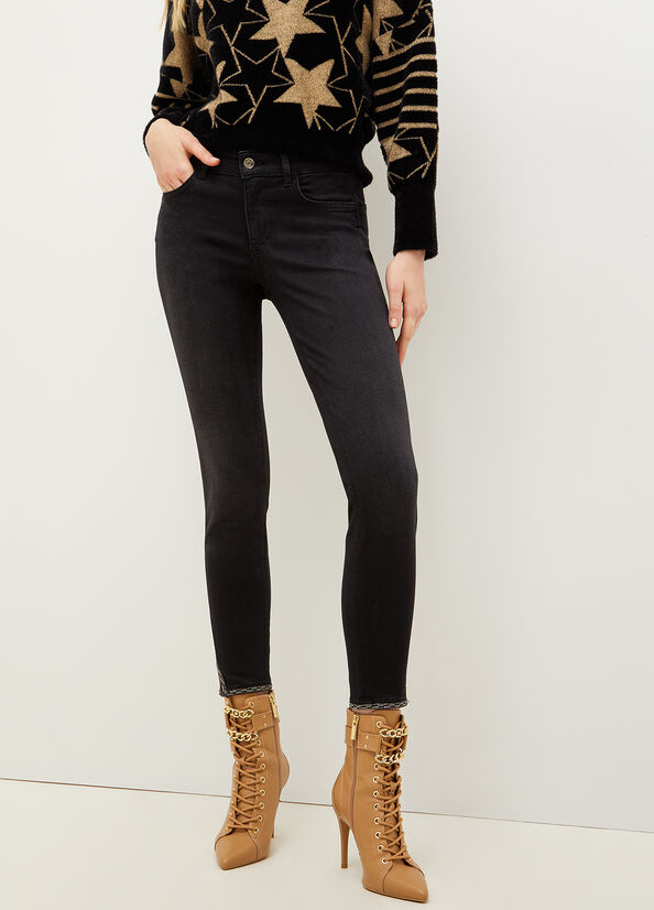 Women's Liu Jo Bottom Up With Gemstones Skinny Jeans Black | JOA-953014